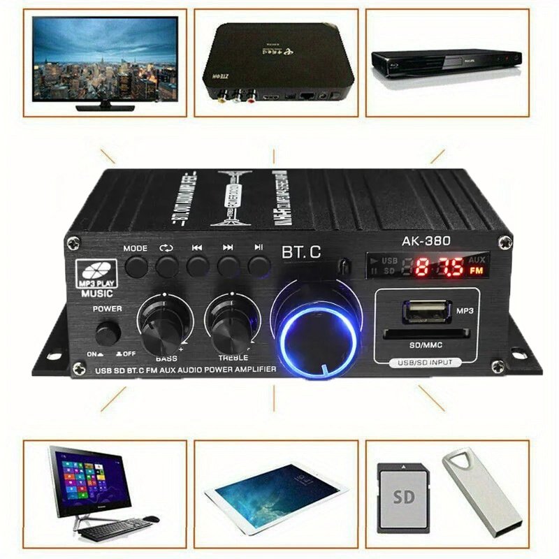 Aukštos kokybės 1 rinkinys 800W 2 kanalų mini HIFI galingo stiprintuvo garsiakablių stereo stiprintuvas namams automobiliui FM