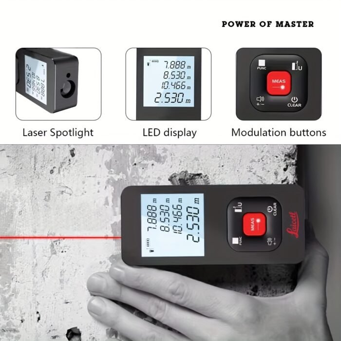 Kompaktiškas Leica lazerinis atstumo matuoklis - USB įkraunamas, aukštos tikslumo matavimo įrankis su LCD ekranu, nešiojamas dizainas, juodas ABS medžiaga, tiksliai atstumo matavimams - Image 4