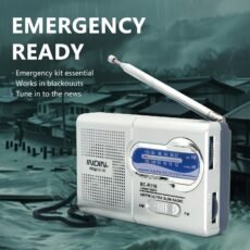 INDIN BC-R119 Nešiojamas AM/FM radijas – Kišeninis dviejų juostų imtuvas su įmontuotu garsiakalbiu, teleskopiniu antena, ir ausinių suderinamumu, akumuliatorinis, nevandeniui atsparus, bevielis radijo signalo priėmimas