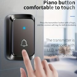 Bevielis durų skambutis su nuotoliniu valdymu (60 skambučių, 5 garsų lygiai, 110 dB tylus režimas)