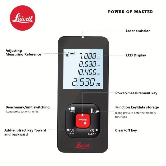 Kompaktiškas Leica lazerinis atstumo matuoklis - USB įkraunamas, aukštos tikslumo matavimo įrankis su LCD ekranu, nešiojamas dizainas, juodas ABS medžiaga, tiksliai atstumo matavimams - Image 5