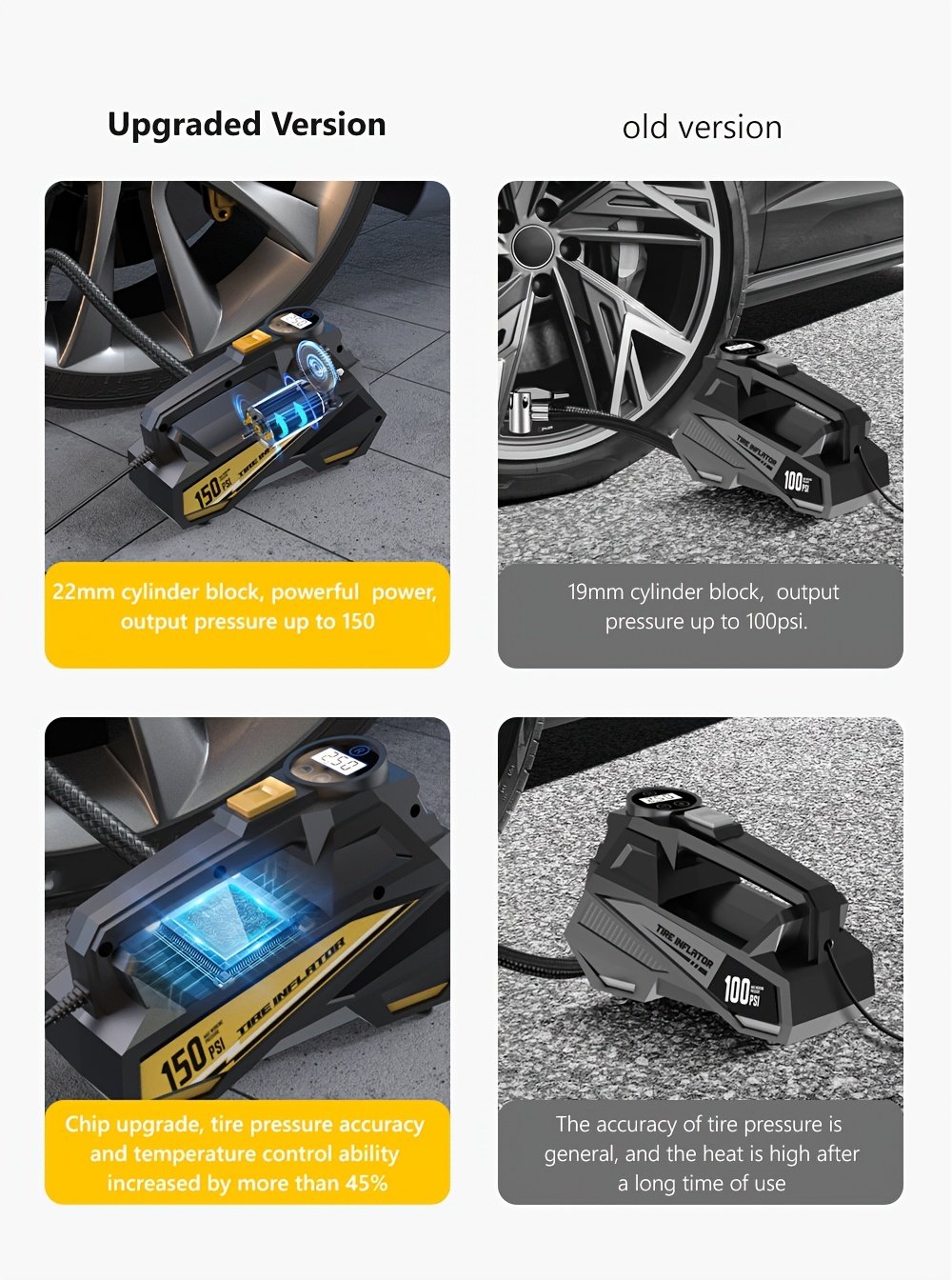 Carsun skaitmeninis padangų pripūtimas Nešiojamas automobilio oro kompresorius Pumpos Oro pompa automobiliams Motociklams Dviračiams DC 12 Volt LED šviesa, be baterijos, ≤36V veikimo įtampos, be energijos taupymo klasifikacijos